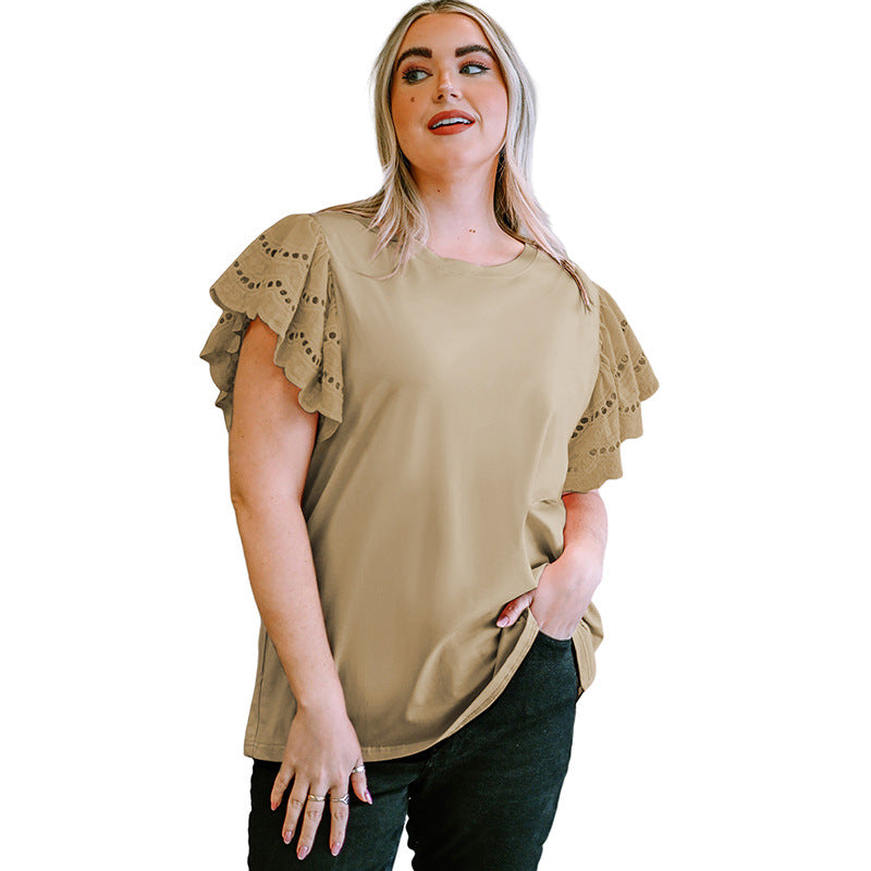 Female Lace Hollow Out Versatile Casual Short Sleeved Shirt