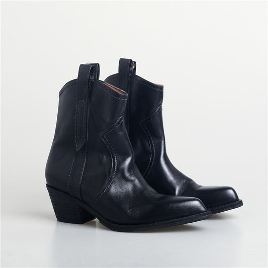 Retro V Cut Pointed Ankle Boots Women's Riding Chunky Heel Boots
