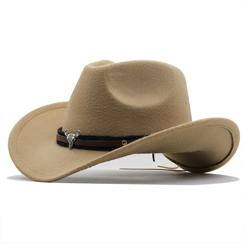 Metal Tyrehoved Label Western Denim Top Uld Fedora Hat