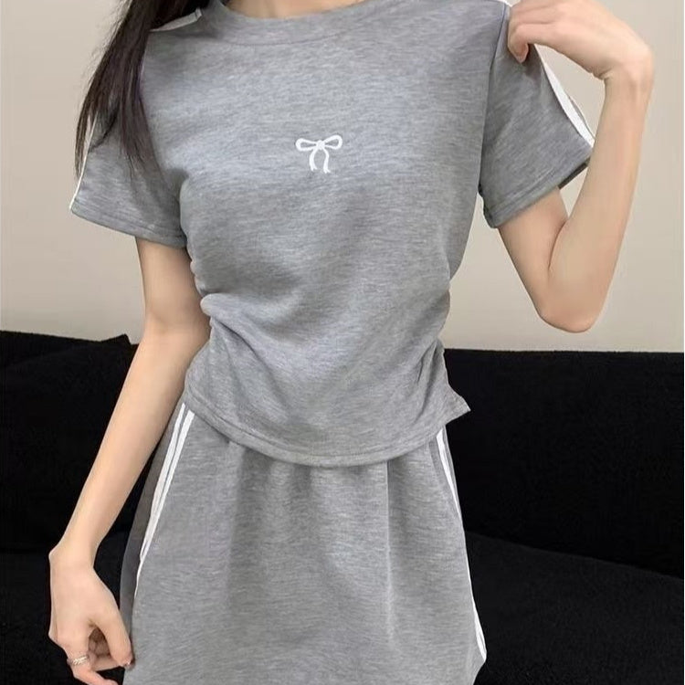 Sporty Casual Striped T-shirt And Skirt Set