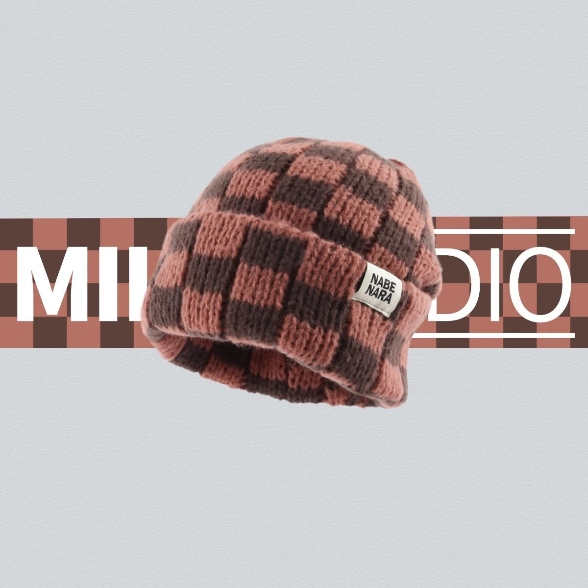 Autumn And Winter Warm Contrast Color Chessboard Plaid Woolen Cap