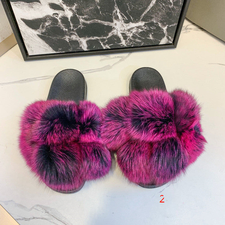 Flip Flops Fashion Outer Wear Fox And Raccoon Fur Children's Sandals And Slippers