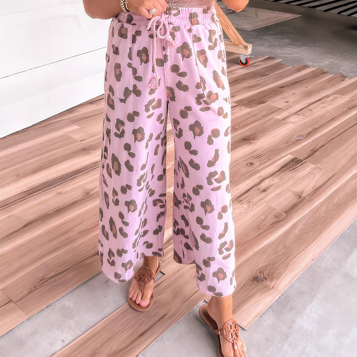 Personality Trend Leopard Print Floral Print Casual Jumpsuit