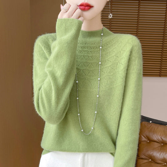 Front Line Ready-made Garments Half-collar Wool Sweater Women's Inner Wearing Hollow-out Loose Knitted Base
