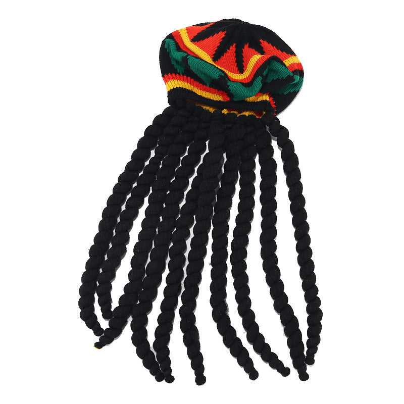 Jamaica Wig Woven Hat Women's Retro Yellow And Green Stitching Beret