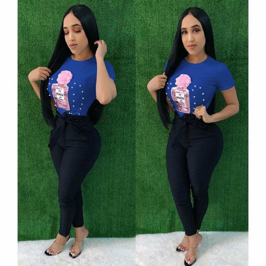 Women's Summer Pearl Sequin Applique T-Shirt Short Sleeve