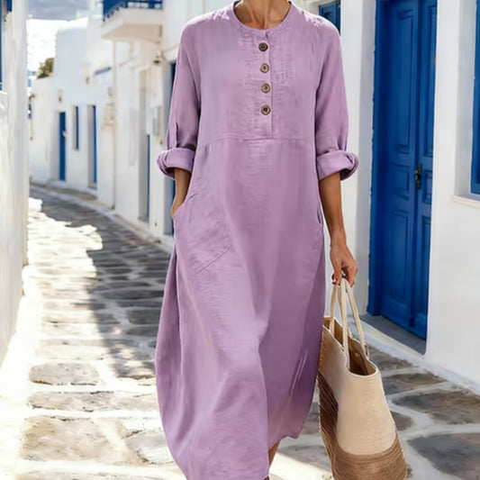 Women's Casual Solid Color Cotton Linen Dress