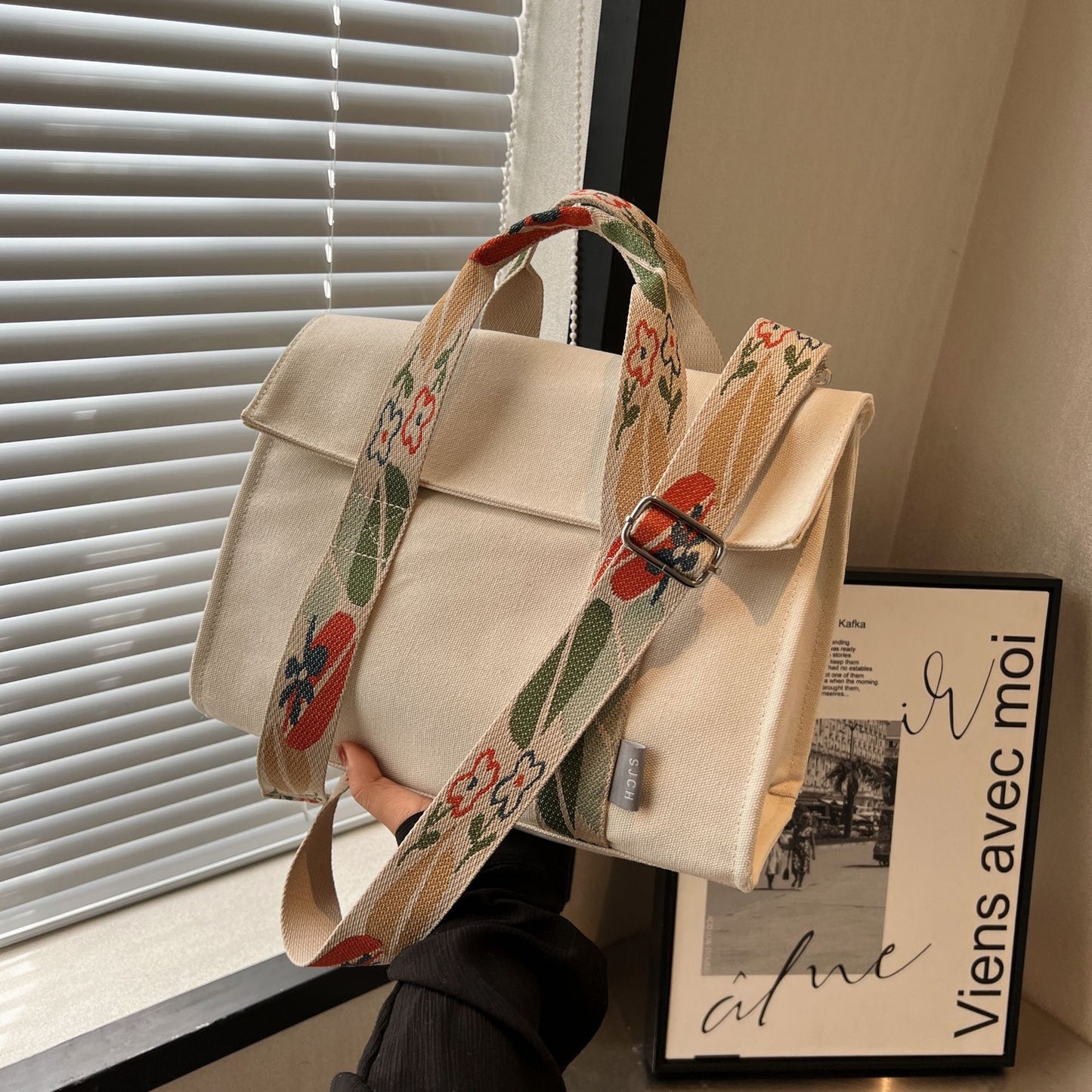 Canvas Bag Women's Simple Versatile Design Color Broadband