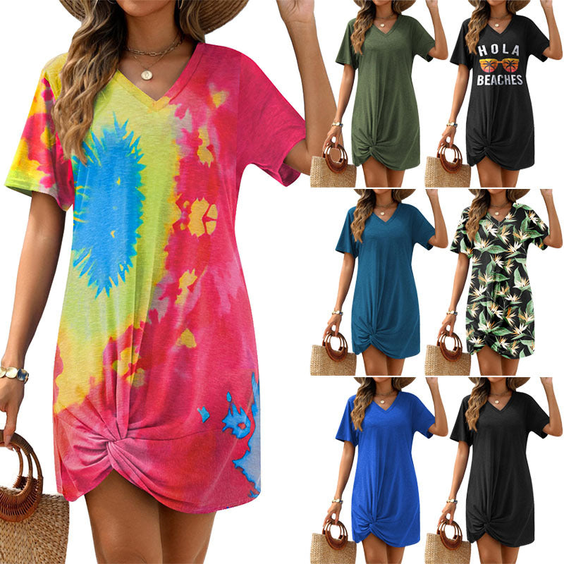 Women's Side-tie Knot Short-sleeve Mini Dress