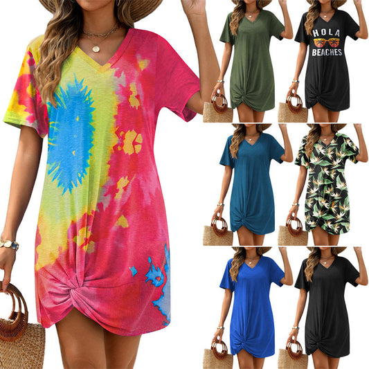 Women's Side-tie Knot Short-sleeve Mini Dress