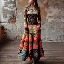 Retro Cable-Knit Long-Sleeve Womens Dress With A Crew Neck And Patchwork Design