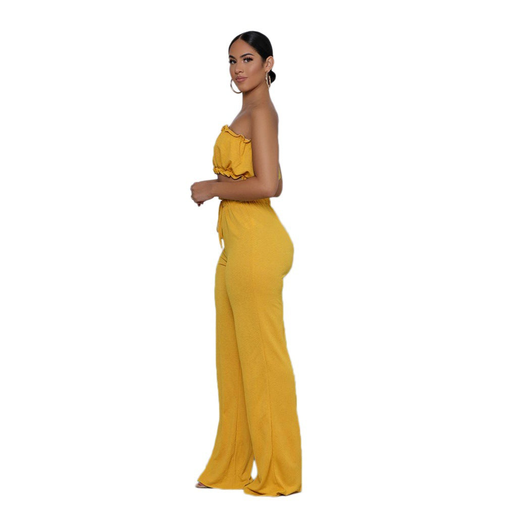 European And American Solid Color Casual Tube Top And Pants Women's Two-piece Set