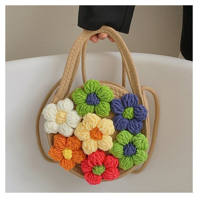 Cotton String Small Round Trendy All-match Seaside Beach Weaving Shoulder Messenger Bag