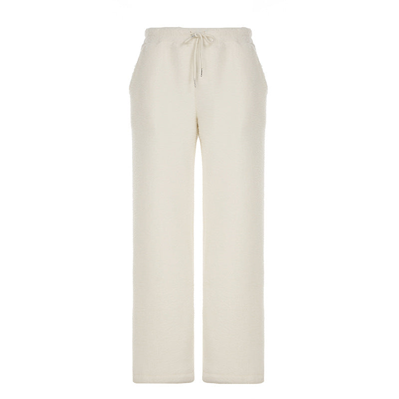 New Pure Color Thickened Warm Straight-leg Pants Casual Hot Girl Trousers