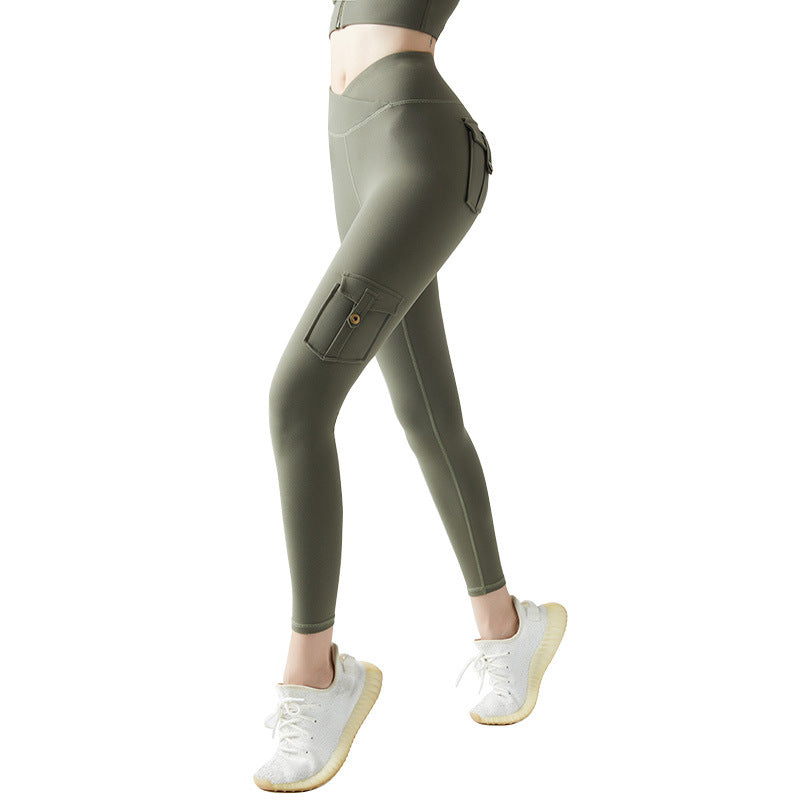 Workwear Pocket Sports Cropped Trousers High Waist Hip Pants