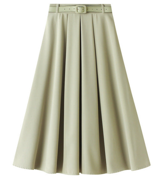 Retro High Waist A- Line Skirt Slimming Skirt Belt Attached