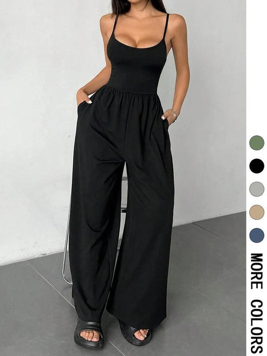 New Women's Solid Color Sling Jumpsuit Casual Minimalist Style