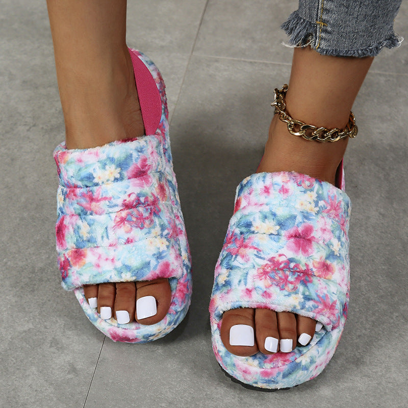 New European And American Sponge Cake Thick Bottom Furry Slippers