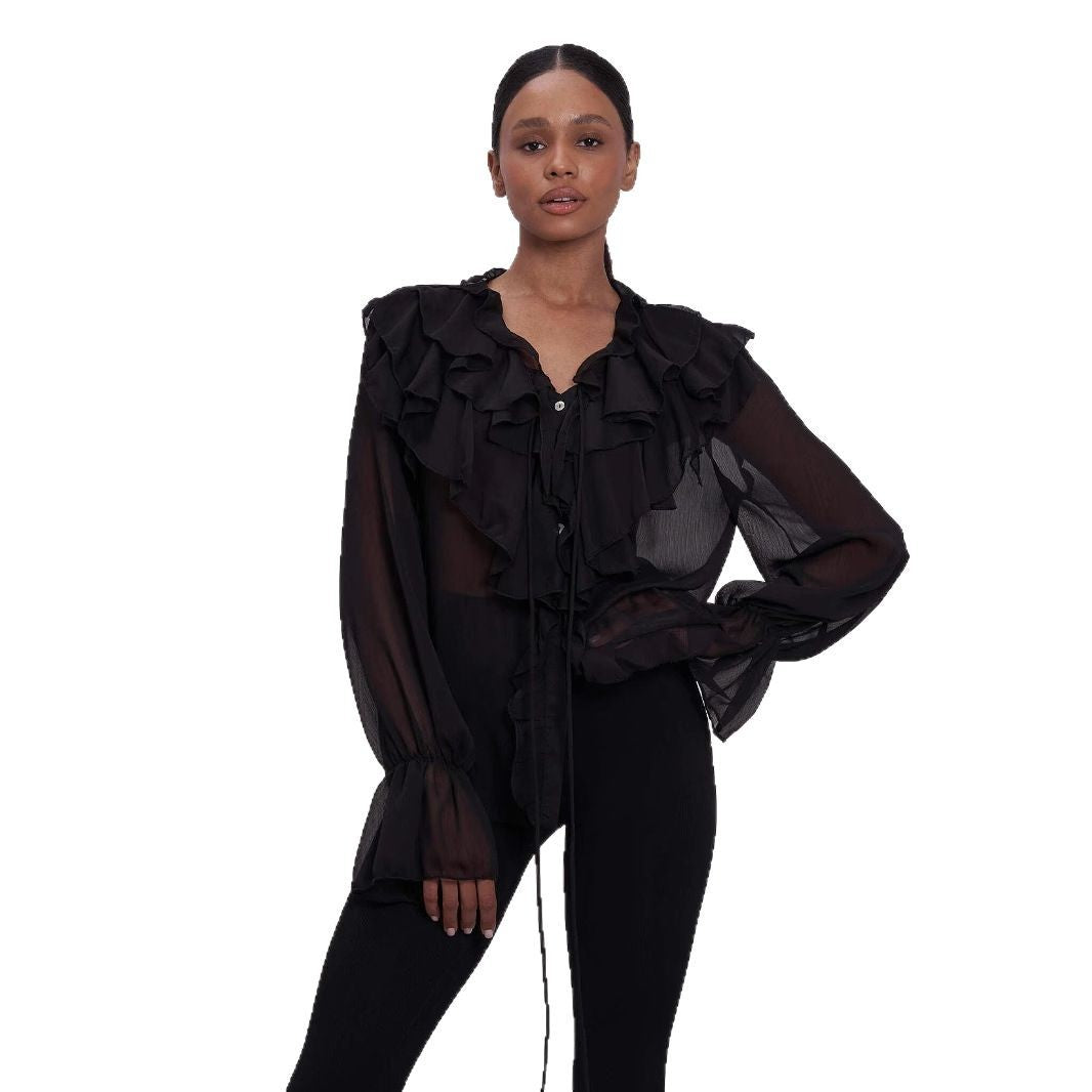 Women's Design Lace-up Puff Sleeve Shirt