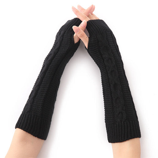 Men's And Women's Thick 8-line Hemp Pattern Fingerless Half-finger Wool Gloves