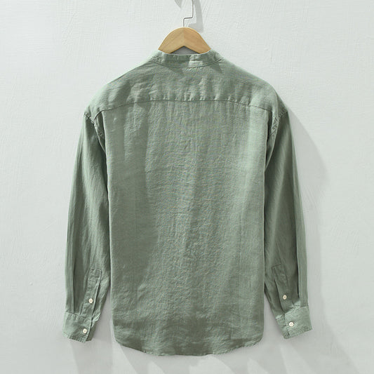 Stand Collar Long Linen Sleeves Shirt Casual Loose