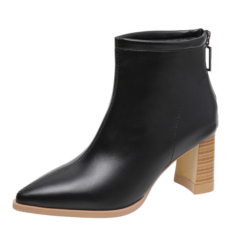 Pointed Toe Women's Chunky Heel Fashion Back Zip Martin Boots