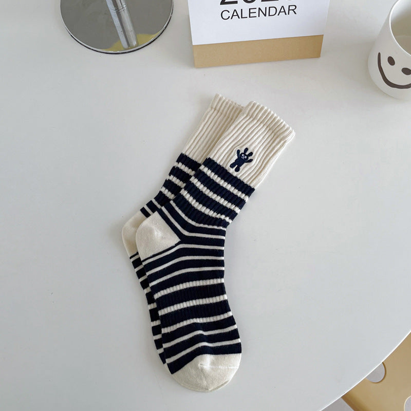 Autumn And Winter Striped Socks Children's Embroidery Trend