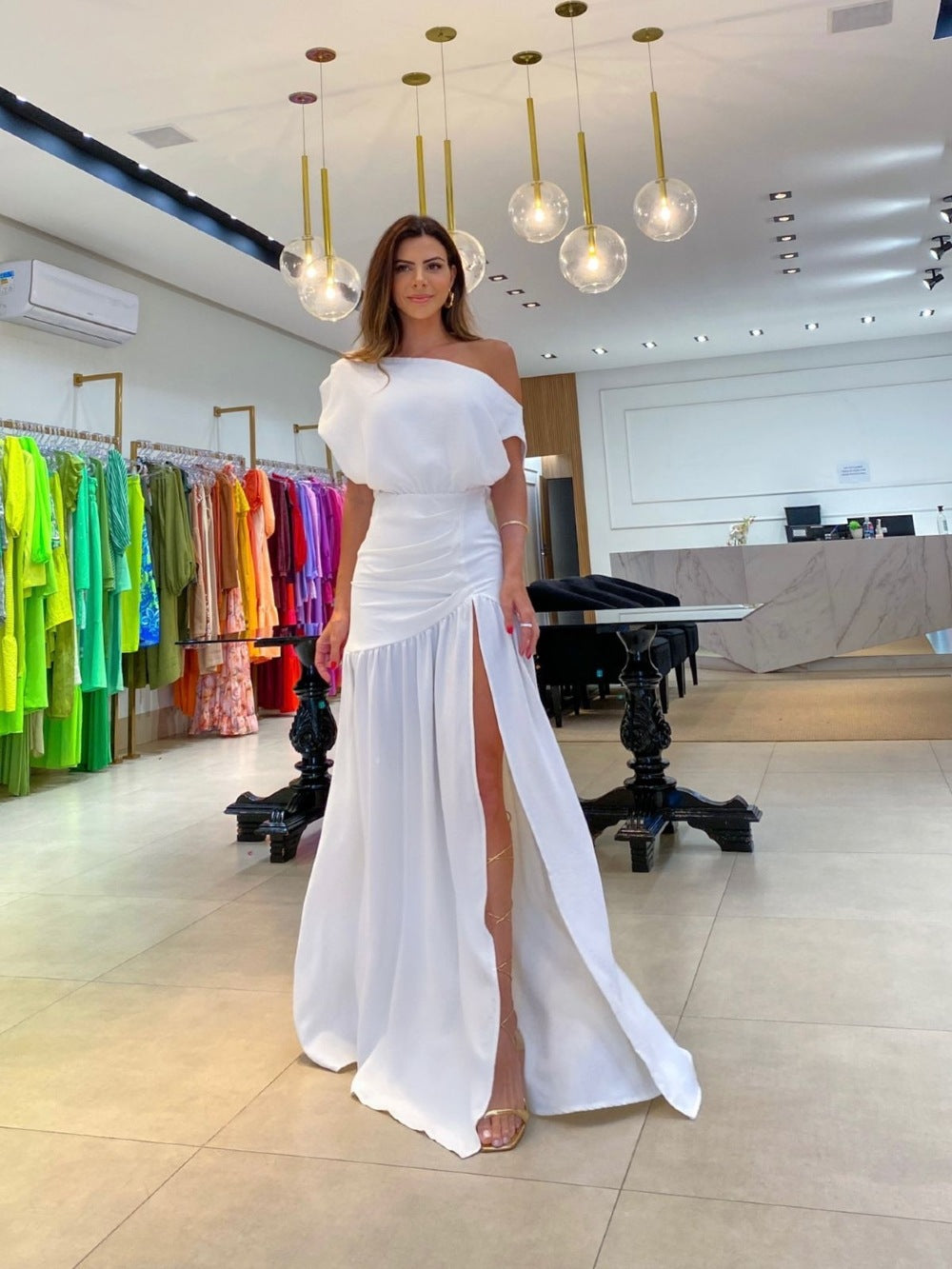 Waistband Slit Floor Mop Dress For Women