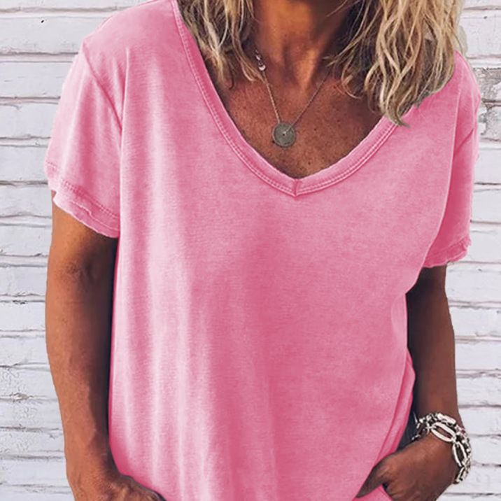 Cross Border Large V-neck Printed T-shirt Popular Foreign Trade Loose Leisure All-matching Short Sleeve