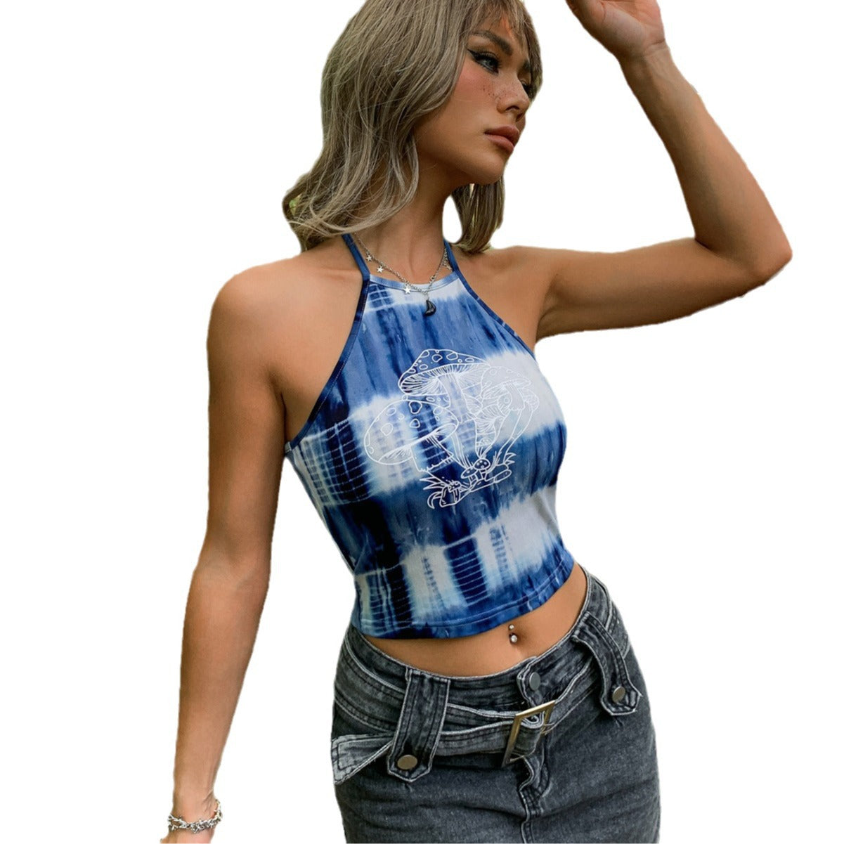 Tie-dyed Mushroom Printed Halter Women's Vest