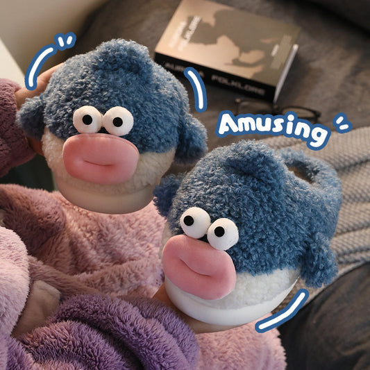 Puffer Cotton Cartoon Indoor Warm Thick Bottom Couple Home Shit Feeling Velvet Slippers