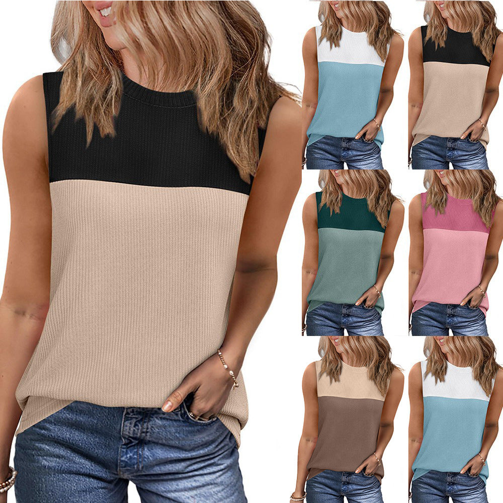 Round Neck Multicolor Sleeveless Top For Short Sleeve Vest Women