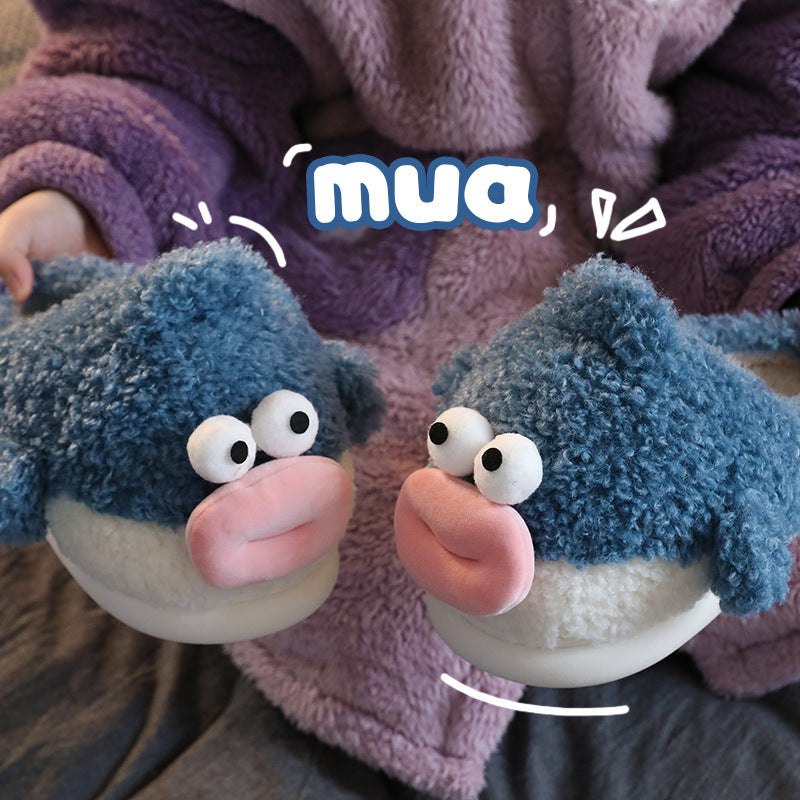 Puffer Cotton Cartoon Indoor Warm Thick Bottom Couple Home Shit Feeling Velvet Slippers