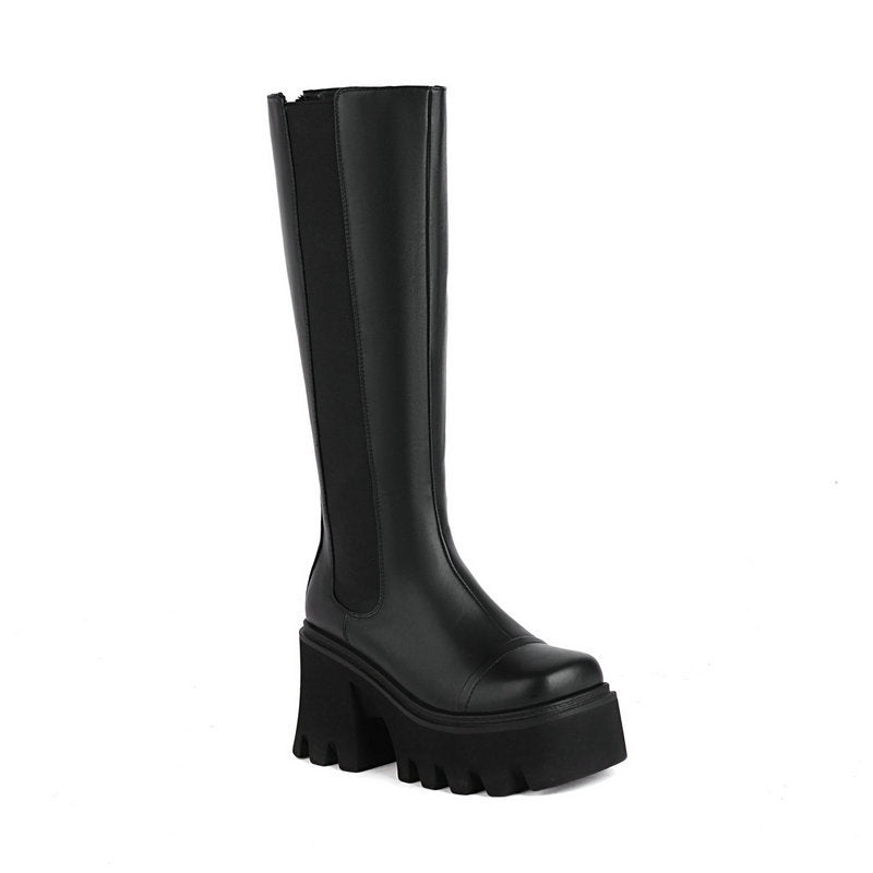 Women's Autumn And Winter Square Toe Chunky High Heel Rider Boots
