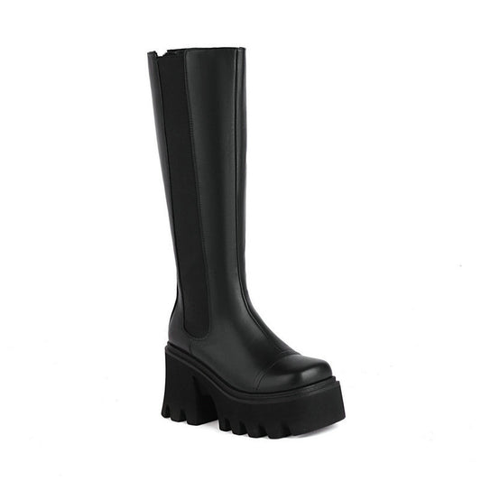 Women's Autumn And Winter Square Toe Chunky High Heel Rider Boots