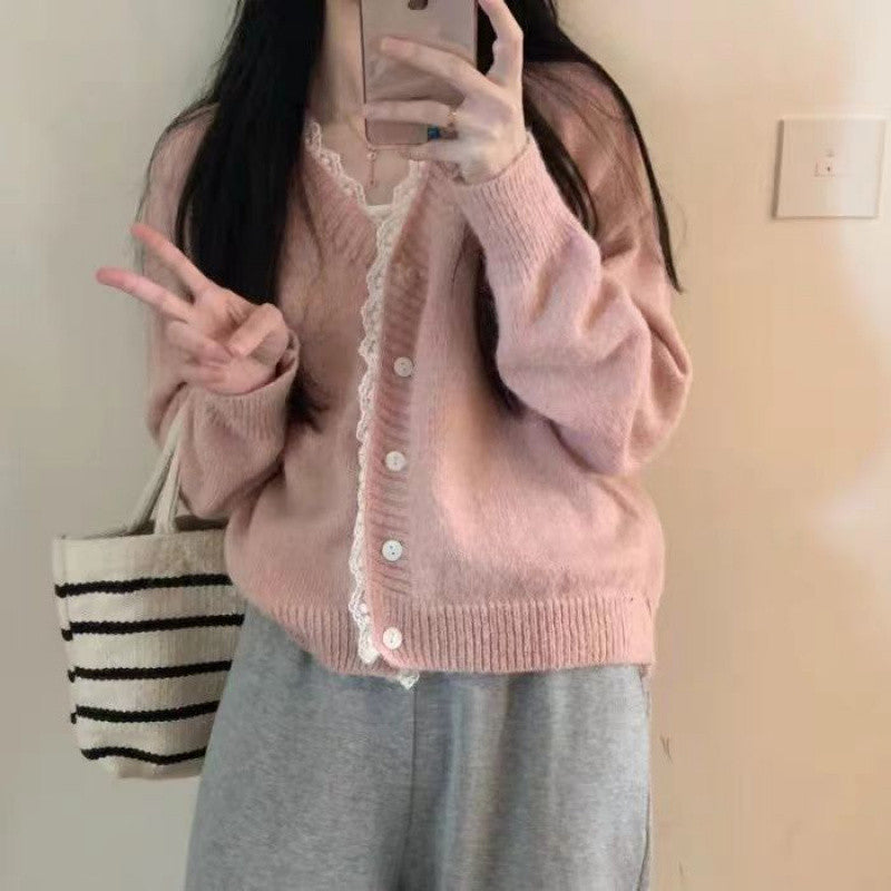Autumn Short Sweater Women's Design Sense Lace Cardigan Coat