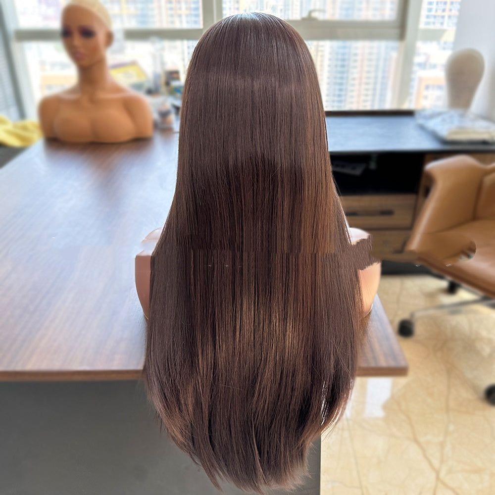 Brown High-temperature Fiber Chemical Fiber Hand-woven Front Lace Wig Head Cover