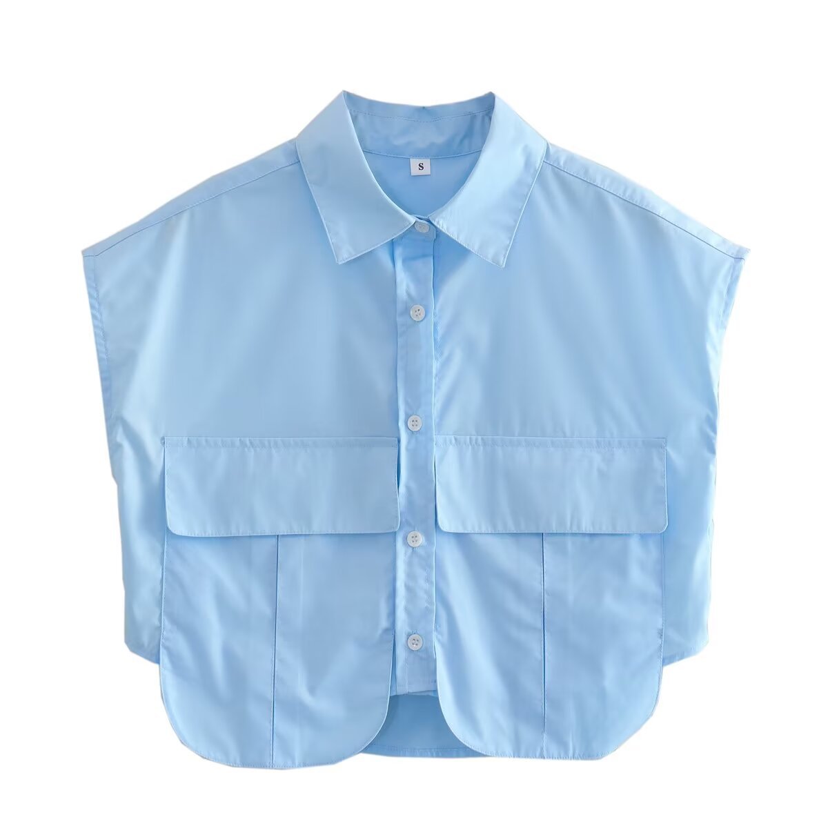 Large Pocket Stitching Irregular Cardigan Polo Collar Shirt Top