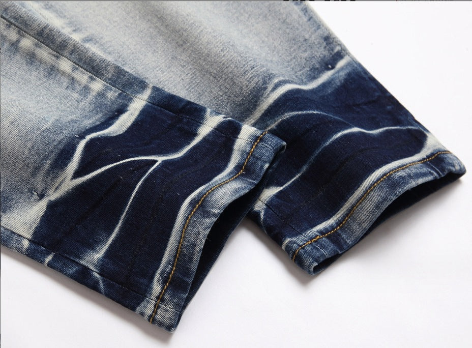 Men's Light Color Damage Patch Worn Jeans