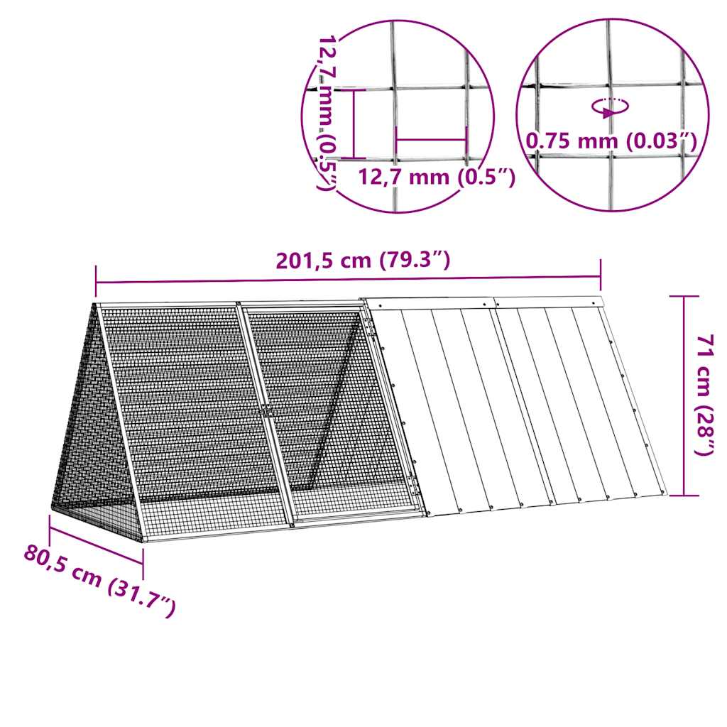 Rabbit Cage Anthracite 201.5x80, Galvanized