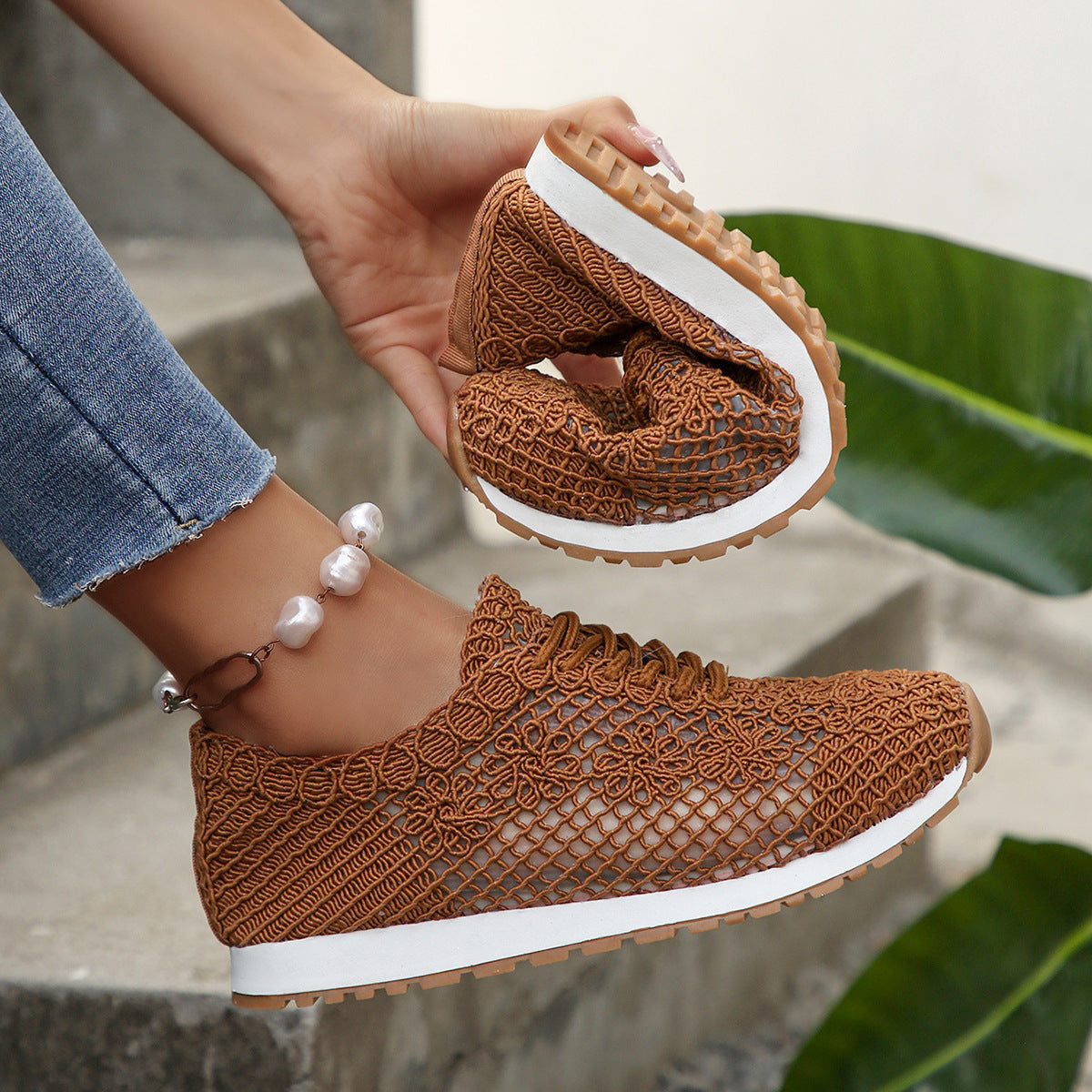 Women's Mesh Surface Shoes Lace-up Canvas Shoes