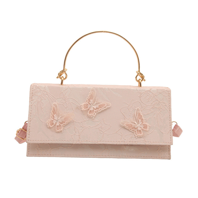 Broderet Sommerfugl Crossbody Bærbar Skuldertaske Firkantet