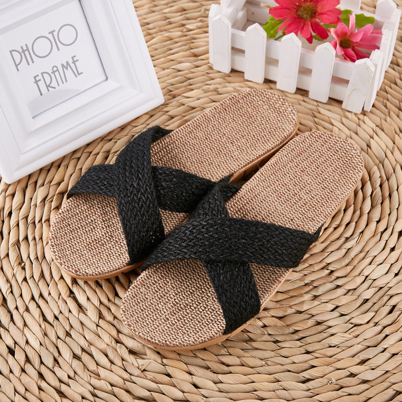 Linen Slippers Men's Couple Leisure Indoor Floor Sandals Home Ladies Plus Size Slippers