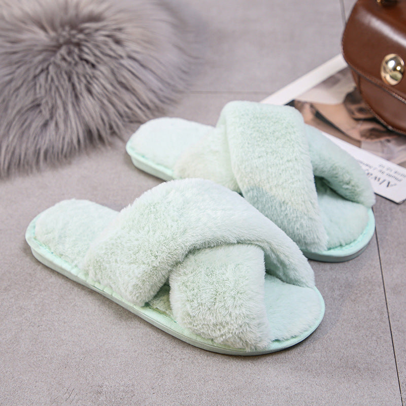 Fashion Cross Plush Casual Rainbow Slippers