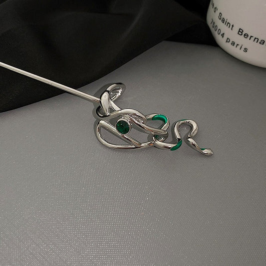 Snake Shaped Green Gem Antique Metal Hairpin
