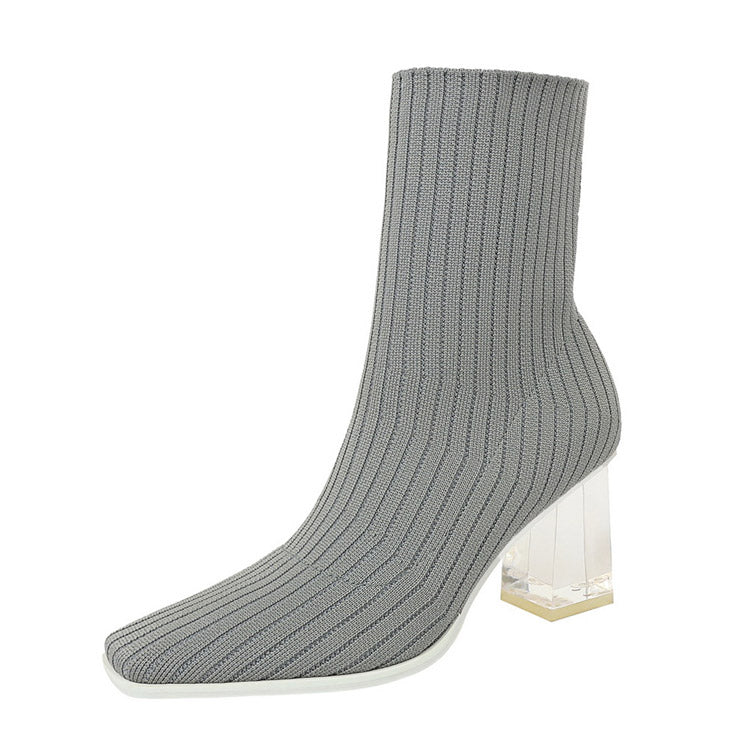 Transparent Heel With Crystal Heel Wool Booties