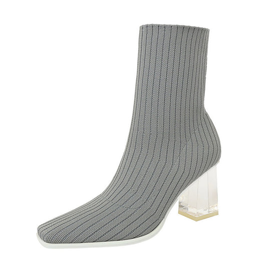 Transparent Heel With Crystal Heel Wool Booties