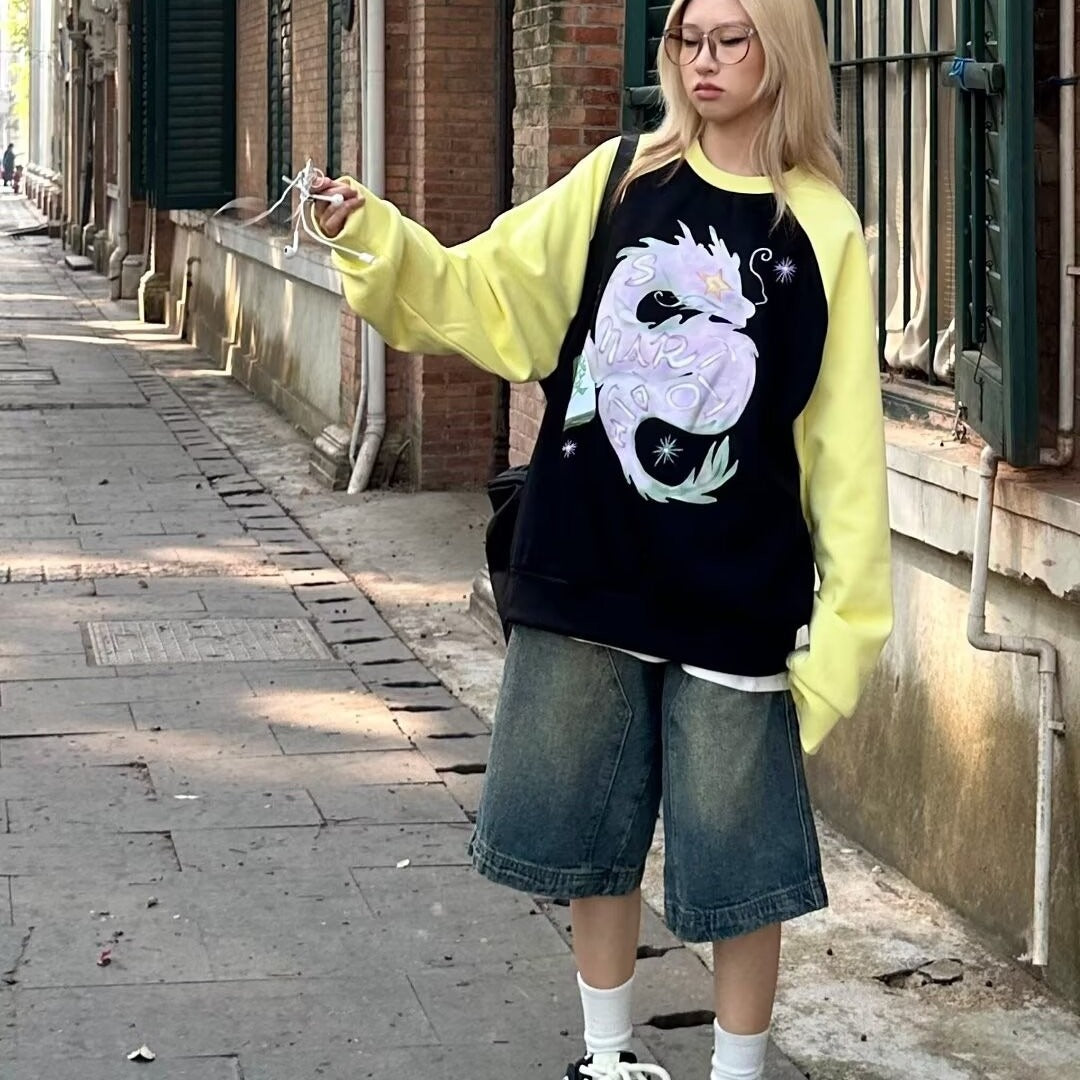 Straight Wide Leg Distressed Loose Leisure All-matching Cropped Pants