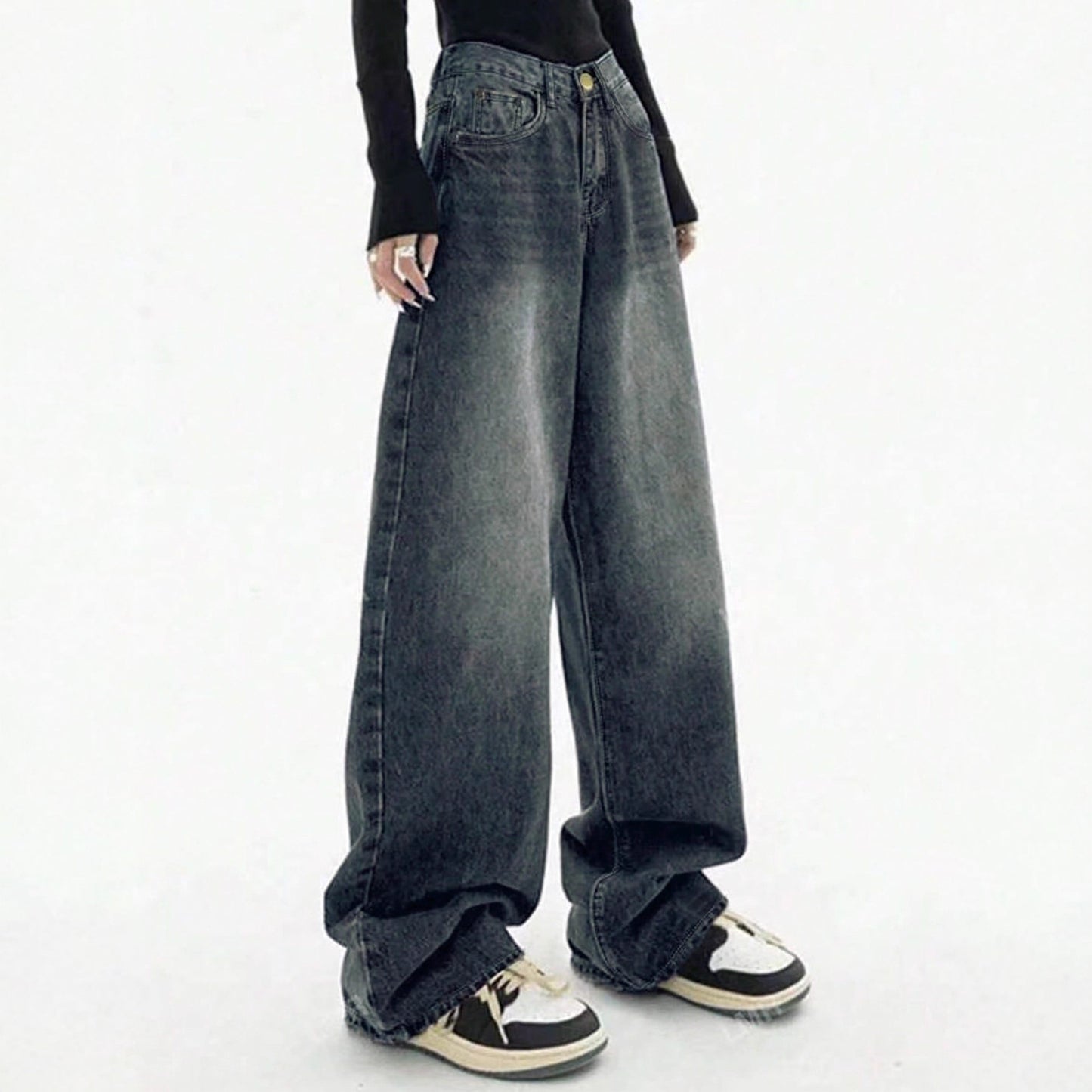 Fleece Padded Jeans Women's American Retro Street Wide Leg