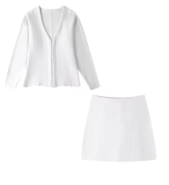 Women's Loose Sleeves Knitted Coat High Waist Knit Mini Skirt Suit